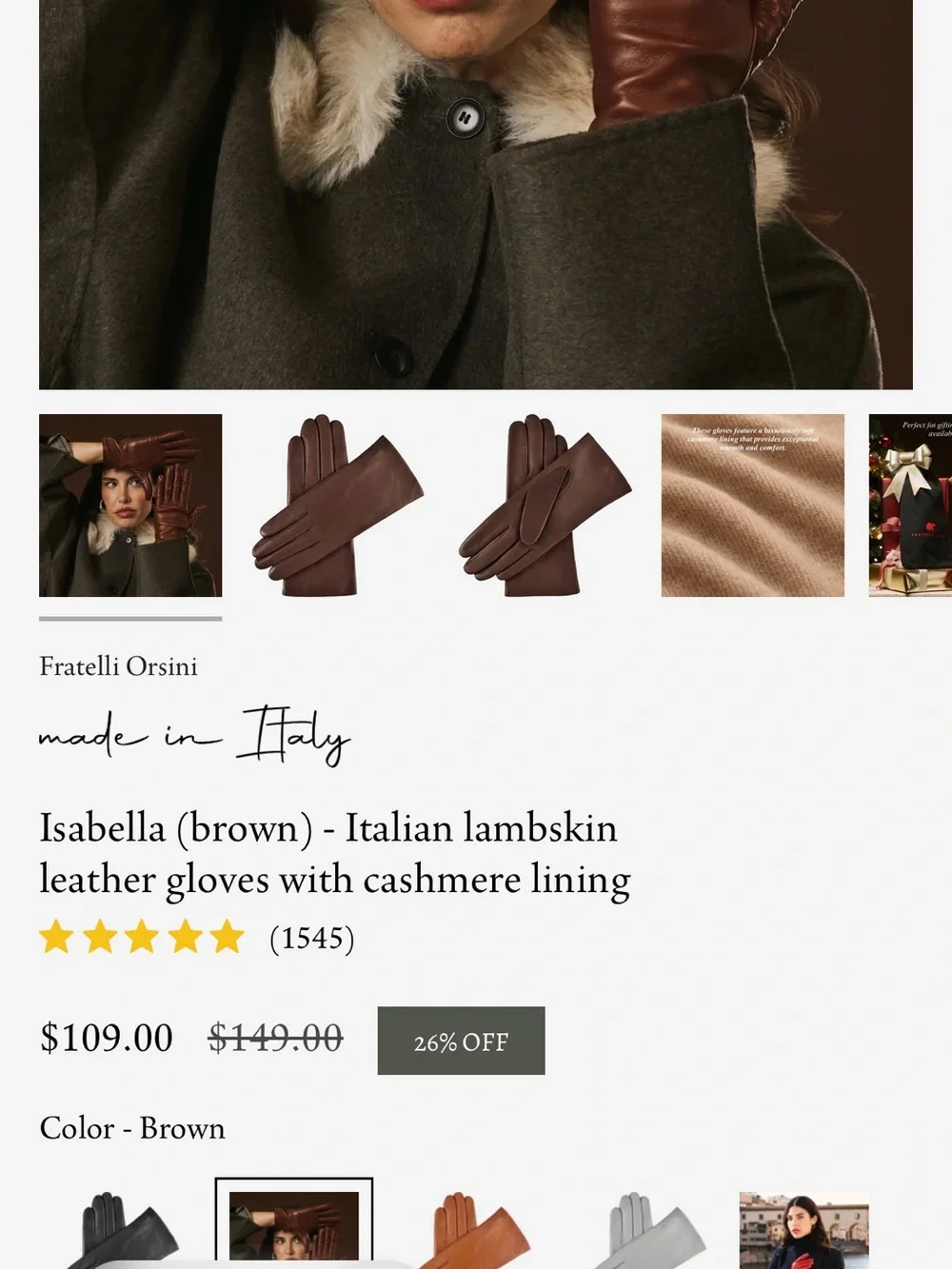 Fratelli Orsini Brown Italian Lambskin Leather Gloves- women’s 8.5